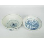 Lot to include a blue and white shallow bowl, decorated to the interior with dragon and fish,