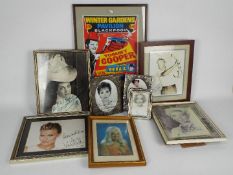 A collection of framed images of Actors and singers, predominantly signed, to include Diana Dors,