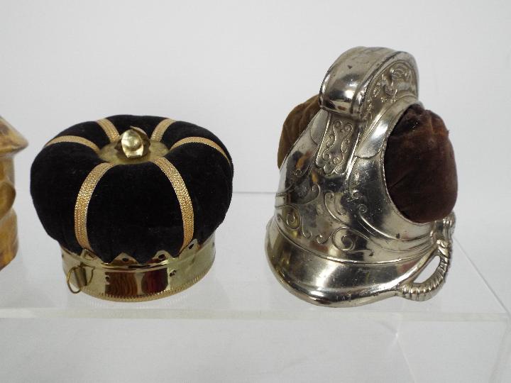 Novelty pin cushions comprising a ceramic hedgehog, fireman's helmet, - Image 3 of 5