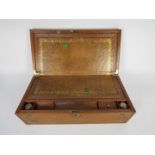 A William IV style writing slope or lap desk with inlaid brass work,