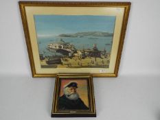 A small, framed oil on canvas portrait depicting an elderly sailor, signed lower left,