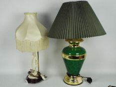 Two table lamps, both with shades, largest approximately 51 cm (h) to top of light fitting.