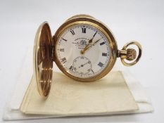 A gold plated full hunter pocket watch, dial signed Thomas Russell & Son Liverpool,