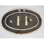 Railwayana - A vintage British Rail, cast iron oval bridge plate 11, approximately 28.5 cm x 45 cm.