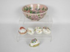 Six egg form trinket pots including two with hand painted floral decoration by Herend and a Chinese