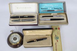 A collection of Waterman pens to include a Waterman 88 with 18ct nib, a Waterman L3 with 14ct nib,