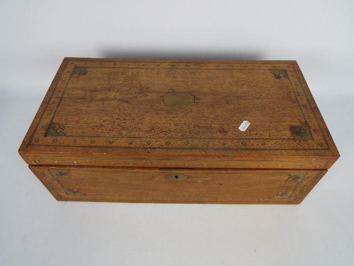 A William IV style writing slope or lap desk with inlaid brass work, - Image 6 of 7