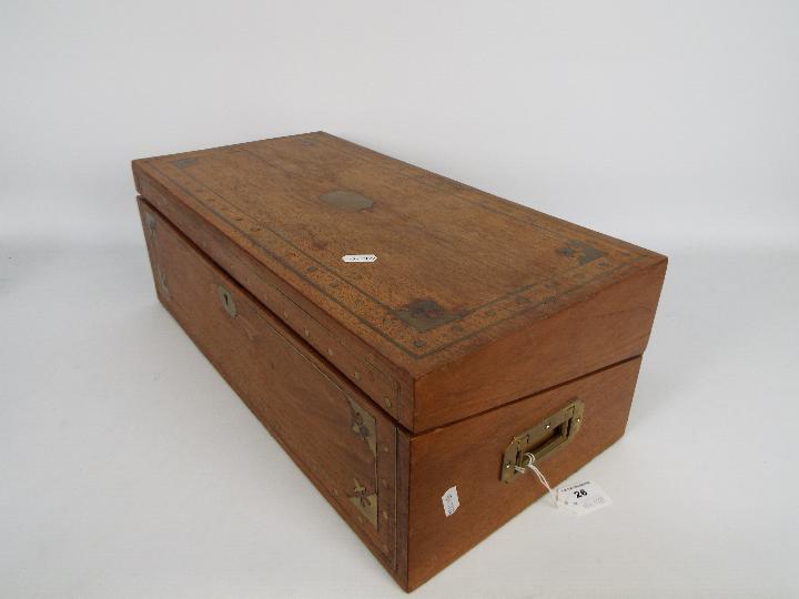 A William IV style writing slope or lap desk with inlaid brass work, - Image 7 of 7