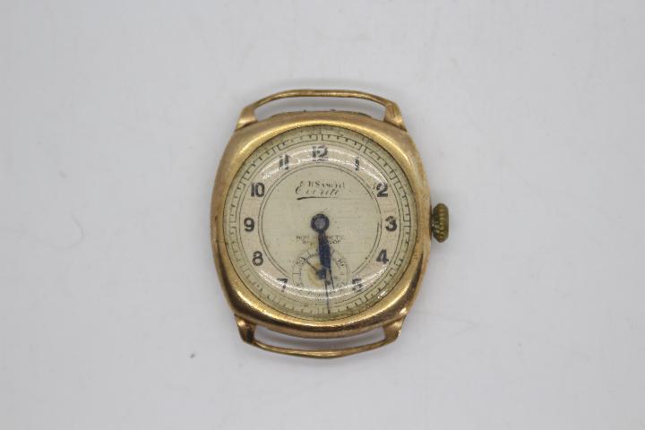 A 9ct gold cased wrist watch (lacking strap).