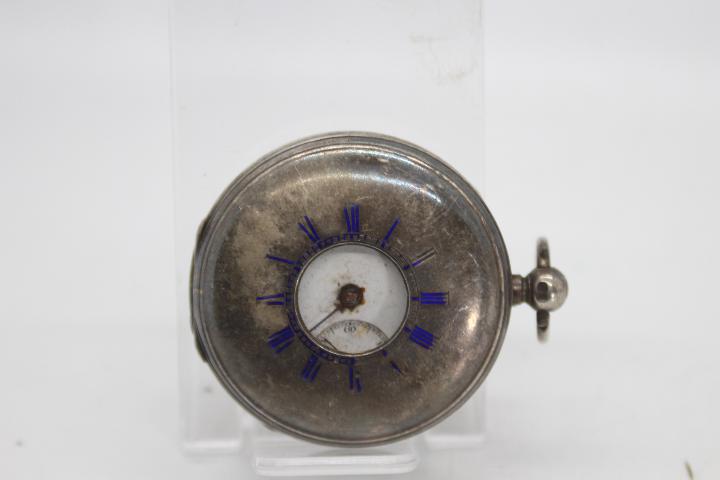 A Victorian silver cased half hunter pocket watch, the case of London assay 1866, - Image 3 of 4