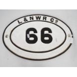 Railwayana - An oval bridge plate, 66, marked L & N W R Co, approximately 30 cm x 45 cm.