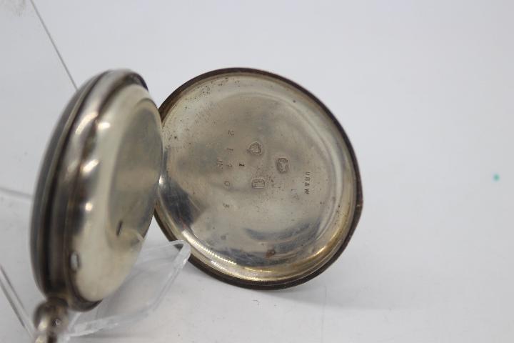 A Victorian silver cased half hunter pocket watch, the case of London assay 1866, - Image 4 of 4