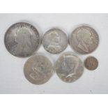 A quantity of silver content coins to include late Victorian Crown 1897, William IV Half Crown 1836,