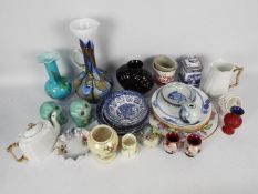 A quantity of mixed ceramics to include a small Chinese dish decorated with fish,
