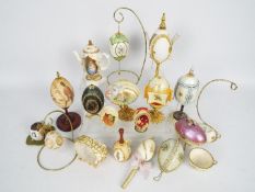 A box of decorative egg ornaments, some