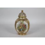 A Dresden porcelain pot pourri vase and