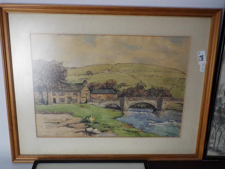 A watercolour landscape scene, mounted and framed under glass, approximately 27 cm x 40 cm, - Image 2 of 4