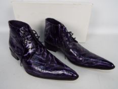Gucinari - a pair of high gloss purple python pattern designer shoes, EU size 42, UK size 8,