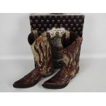 New Rock cowboy boots - a pair of two-tone brown boots with scale decoration, # M.