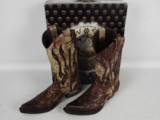 New Rock cowboy boots - a pair of two-tone brown boots with scale decoration, # M.