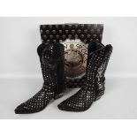 New Rock cowboy boots - a pair of black leather boots with studded decoration, # M.