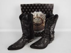 New Rock cowboy boots - a pair of black leather boots with studded decoration, # M.