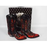 New Rock cowboy boots - a pair of black and red flame boots, # M.