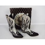 New Rock cowboy boots - a pair of black boots with white decoration, # M.