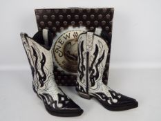 New Rock cowboy boots - a pair of black boots with white decoration, # M.