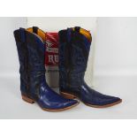 Rudel boots - a pair of western leather boots, black and blue, # 8177ST,