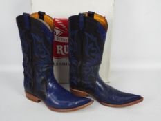 Rudel boots - a pair of western leather boots, black and blue, # 8177ST,