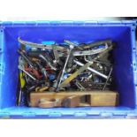 A mixed lot of workshop tools to include bolt pullers, spanners,