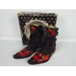 New Rock cowboy boots - a pair of black and red flame boots (short sides), # M.