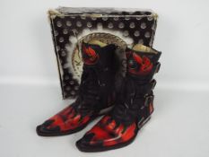 New Rock cowboy boots - a pair of black and red flame boots (short sides), # M.
