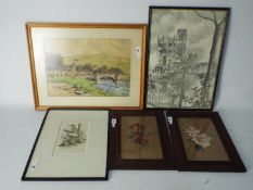A watercolour landscape scene, mounted and framed under glass, approximately 27 cm x 40 cm,