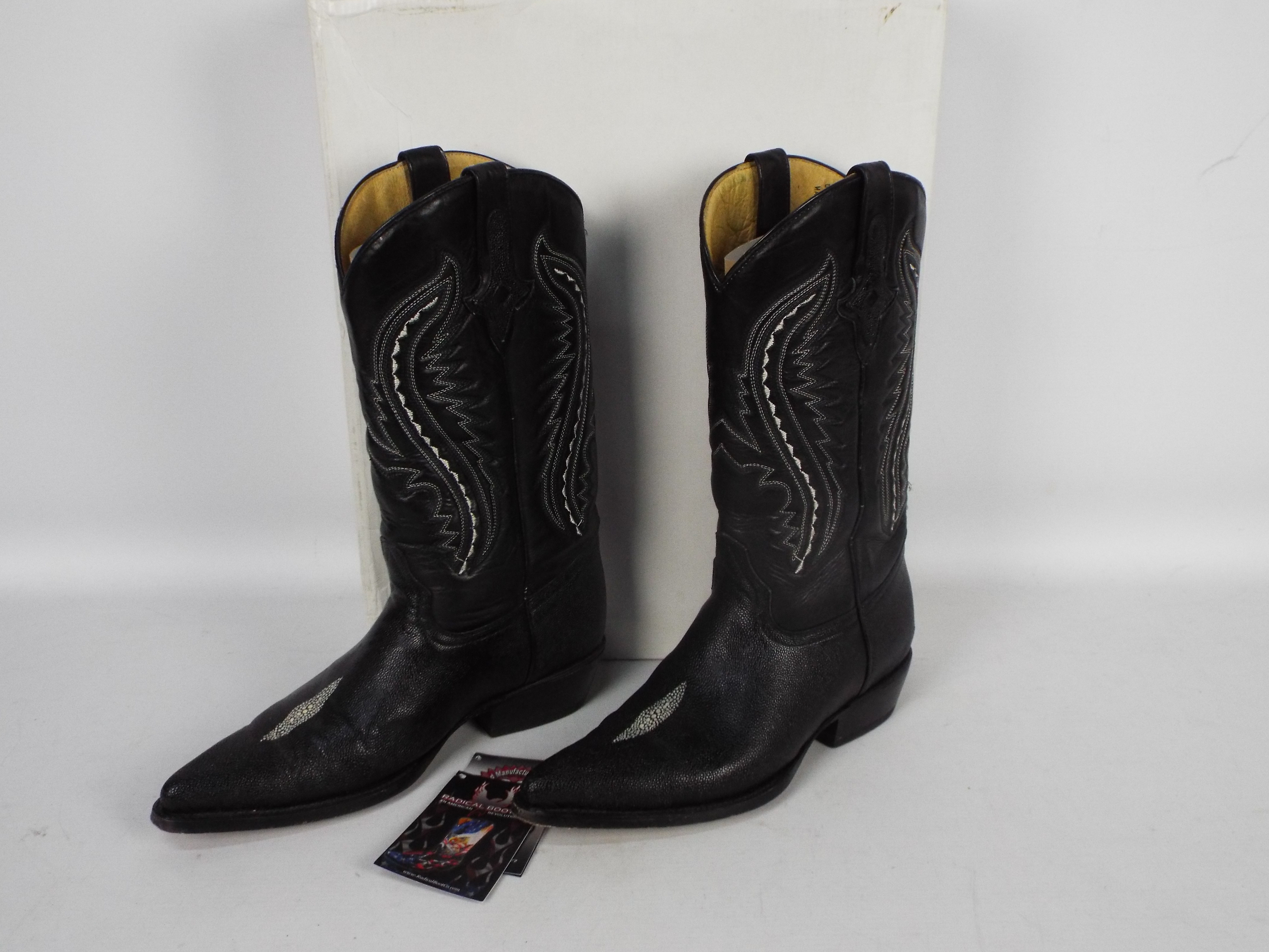 Radical Boot Co - a pair of Stingray black boots # 54W, special western boots, UK size 6, US size 7.