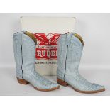 Rudel boots - a pair of western leather boots, light blue, # 8163ST,