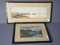 Lot to include a watercolour landscape scene depicting a Scottish loch,