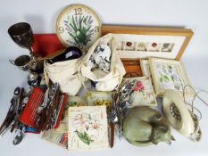 Lot to include plated ware, crafting equipment, wall art and similar.