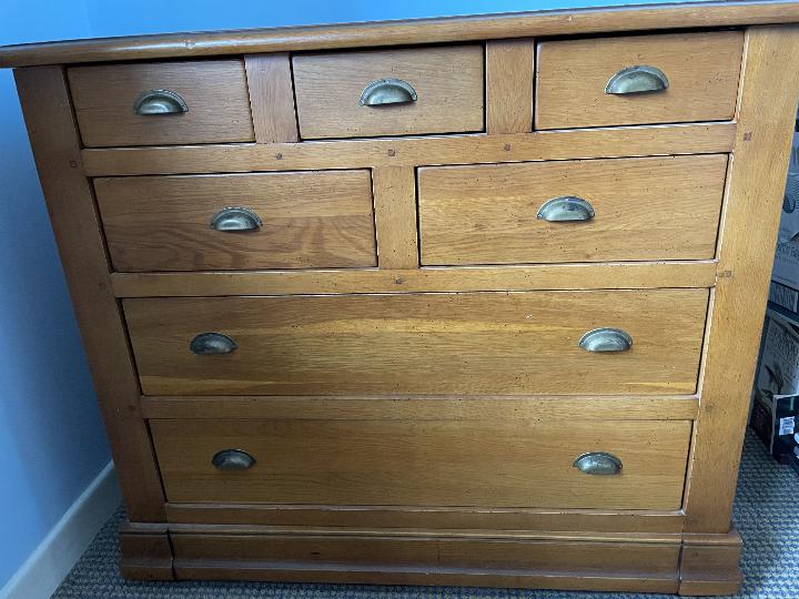 An oak chest of three over two over two