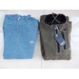 Weird Fish - two half-zip grid fleeces, teal and dark olive, both size M,