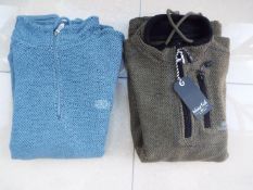 Weird Fish - two half-zip grid fleeces, teal and dark olive, both size M,
