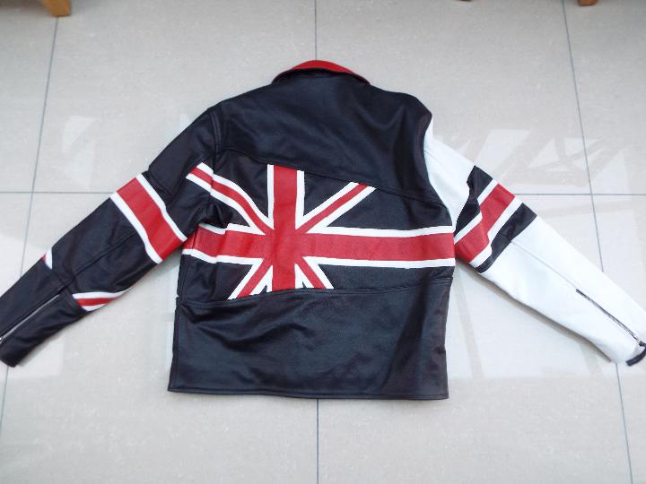 A Genuine Leather motorcycle jacket by Boutique Enland, red, white and black, Smart Range, - Image 2 of 2