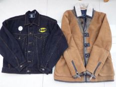Two jackets comprising DC black denim with Batman and Robin image to the back and a ZaraMan Denim