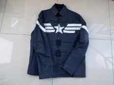 A leather jacket, smoky grey/blue and white, , unused surplus retail stock,