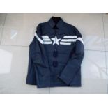 A leather jacket, smoky grey/blue and white, , unused surplus retail stock,