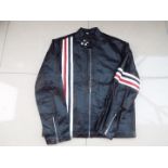 A Real Leather motorcycle jacket, black with US Stars and Stripes flag to the back,