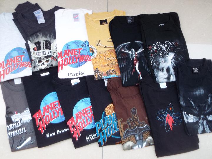 A job lot of 13 Tee Shirts, all size L, some with long sleeves, some with long sleeves,