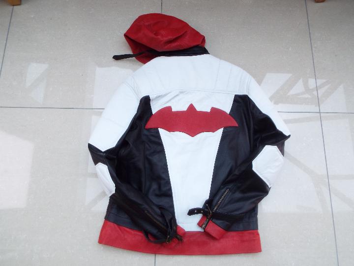 Flesh & Hide / F&H - a soft Leather jacket, black, white and red with red hood, - Image 2 of 3