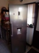 A grey Kenwood refrigerator with water dispenser measuring approximately 186 cm x 60 cm x 66